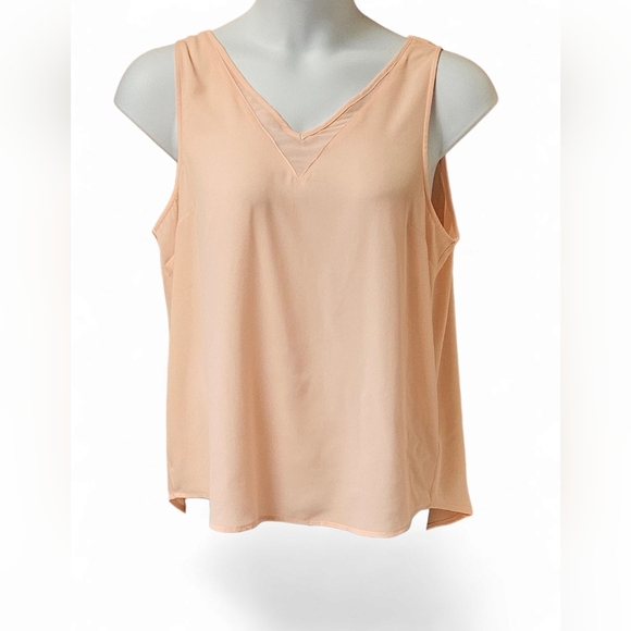 MAURICE'S Pink Sheer Inset V-Neck Tank Top Size Large - Picture 2 of 12